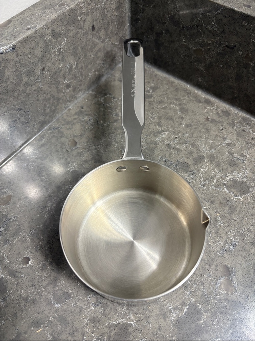 Brushed Stainless Steel Saucepan with Pour Spout - Silver 1 1/2 cup